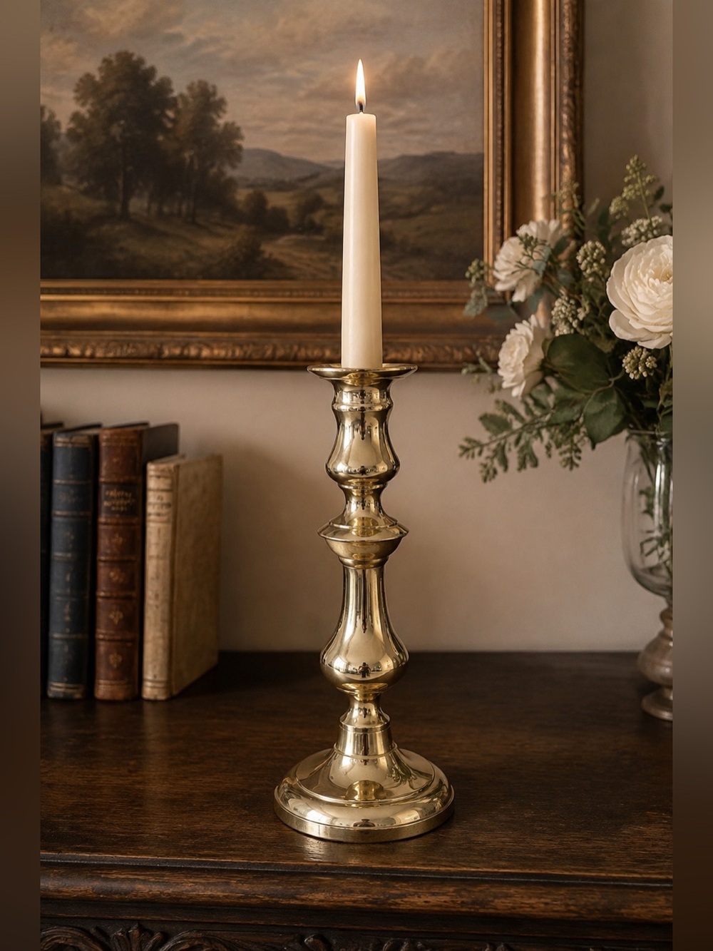 Vintage Polished Brass Baluster Candlestick Holder 10” Tall Single
